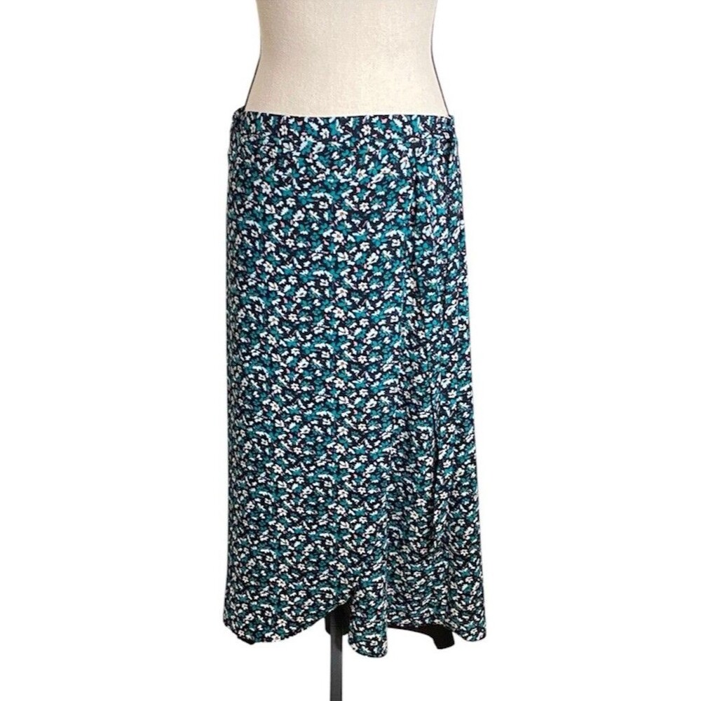 Como Vintage Y2K 90s Wrap Skirt Black White Teal Floral Midi/Maxi Boho Gypsy